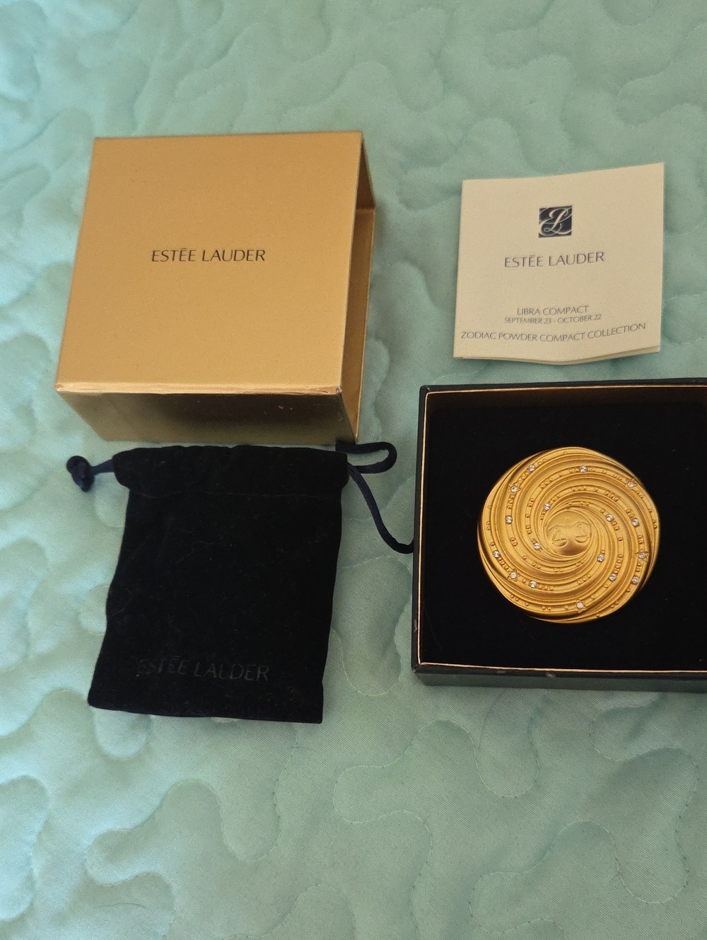 Estée Lauder LIBRA Gold Swirl Compact with Crystal Accents